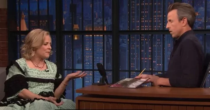 Amy Sedaris has viewers in splits as she tells Seth Meyers why her neighbors think she wets her bed
