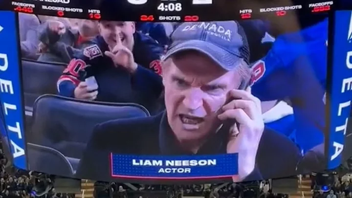 Liam Neeson perfectly recreated an iconic Taken scene at an ice hockey game