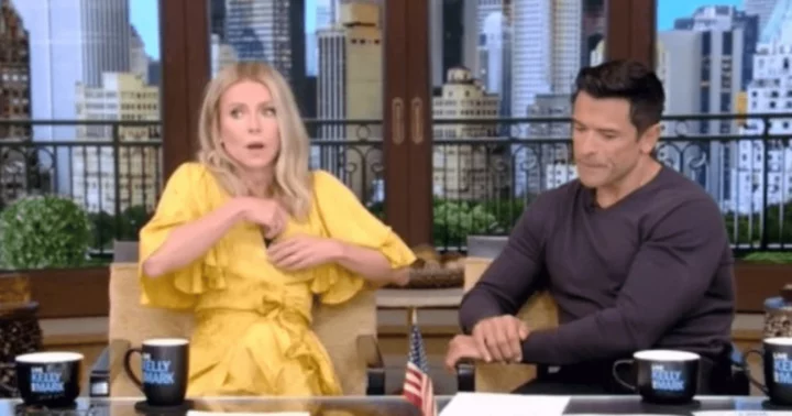 Live's Kelly Ripa suffers awkward wardrobe malfunction while discussing 'sense of humor' with Mark Consuelos