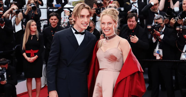 Uma Thurman's son Levon is spitting image of her as they pose together at Cannes Film Festival