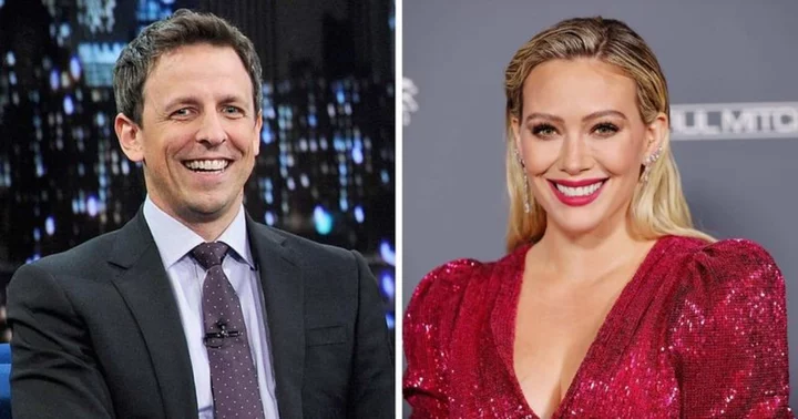 Hilary Duff reveals daughter's 'Happy Birthday d***head' card to Seth Meyers, promotes new book on 'Late Night'